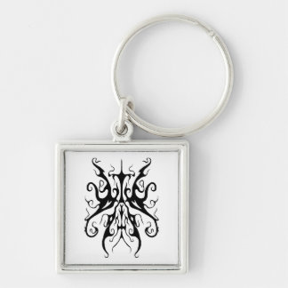 Elegant Black and White Tribal Mask Abstract Keychain