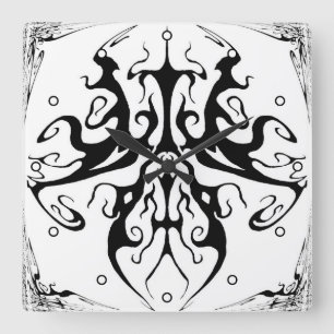 Elegant Black and White Tribal Mask Abstract Square Wall Clock