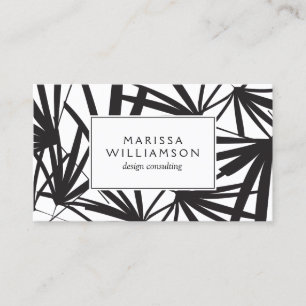 Elegant Black and White Tropical Palm Fronds Business Card