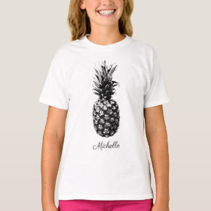 Elegant black and white Tropical Pineapple Custom T-Shirt