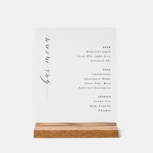 Elegant Black and White Typographic Bar Menu Acrylic Sign