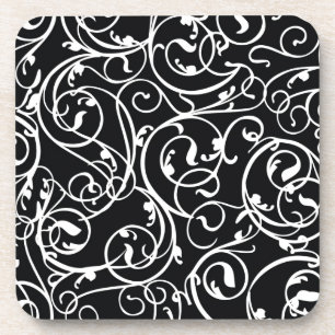 Elegant Black and White Vintage Damask Pattern Coaster