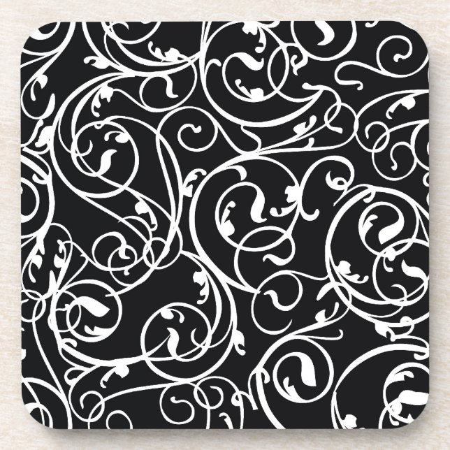 Elegant Black and White Vintage  Damask Pattern Coaster (Front)