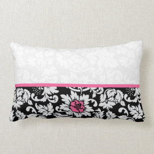 Elegant Black And White Vintage Floral Damasks Lumbar Pillow