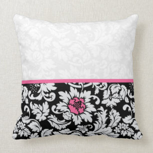 Elegant Black And White Vintage Floral Damasks Throw Pillow
