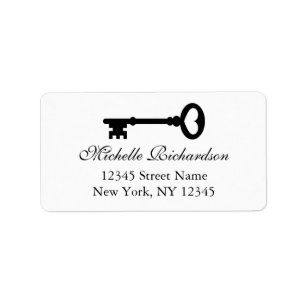 Elegant black and white vintage key address labels