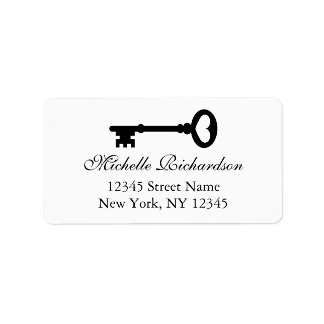 Elegant black and white vintage key address labels (Front)