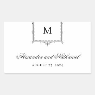 Elegant Black and White Vintage Monogram Wedding Sticker