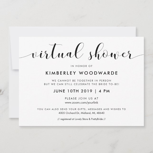 Elegant black and white Virtual shower Invitation (Front)
