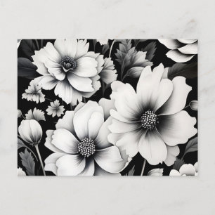 Elegant Black and White Watercolor Floral Postcard