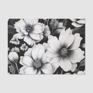 Elegant Black and White Watercolor Floral  Tissue Paper