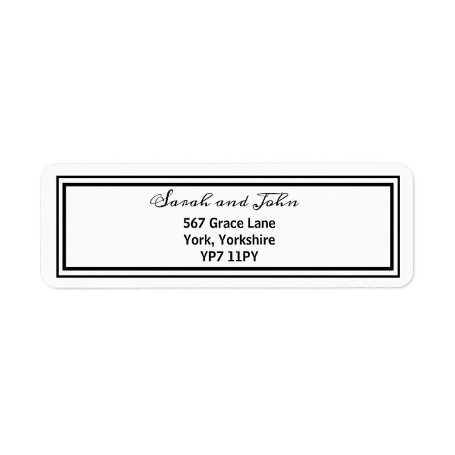 Elegant Black and White Wedding Address Label (Front)