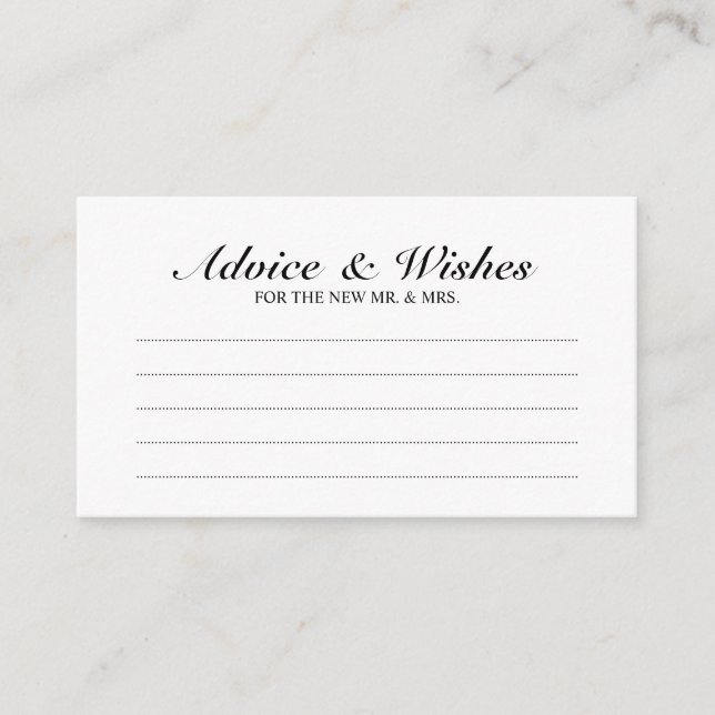 Elegant Black and White Wedding Advice and Wishes (Front)