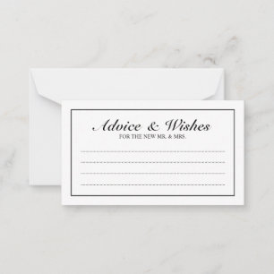 Elegant Black and White Wedding Advice and Wishes Card