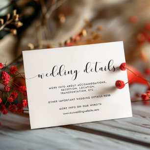Elegant black and white wedding details card