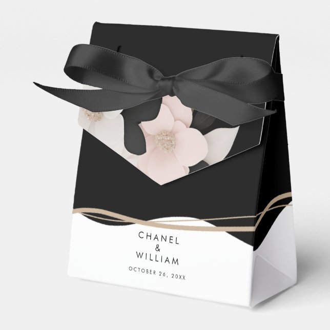 Elegant black and white wedding favor box (Front Side)