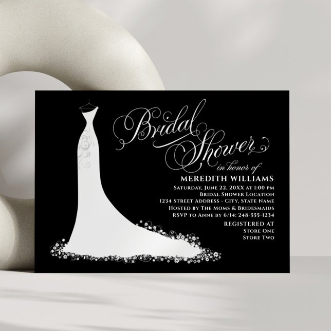 Elegant Black and White Wedding Gown Bridal Shower Invitation (Creator Uploaded)