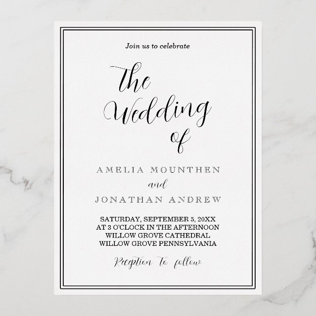 Elegant Black and White Wedding Invitation (Front)