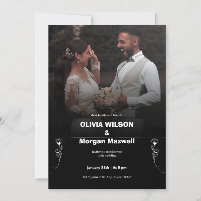 Elegant Black and White Wedding Invitation (Front)