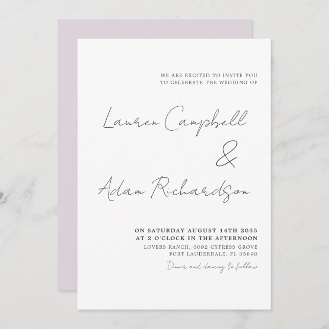 Elegant Black and White Wedding  Invitation (Front/Back)