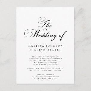 Elegant Black and White Wedding Invitation Postcard