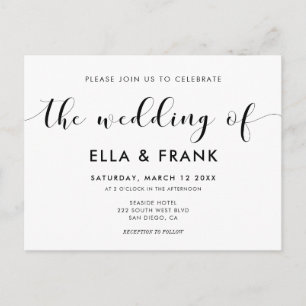Elegant black and white wedding invitation postcard