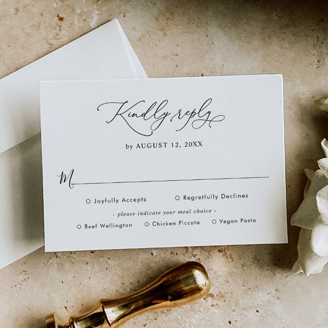 Elegant Black and White Wedding Meal Options RSVP Card (Creator Uploaded)
