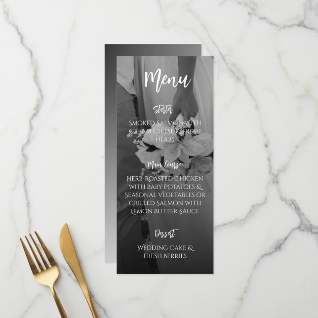 Elegant Black And White Wedding Menu (Front/Back In Situ)