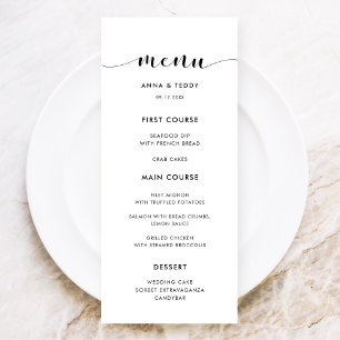 Elegant black and white wedding menu card