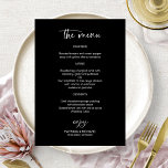 Elegant Black And White Wedding Menu Cards<br><div class="desc">A stylish calligraphy wedding menu card for the plate. Easy to personalize with your details. CUSTOMIZATION: If you need design customization,  please contact me through chat; if you need information about your order,  shipping options,  etc.,  please contact Zazzle support directly.</div>