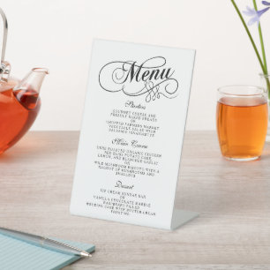 Elegant Black And White Wedding Menu Templates Pedestal Sign