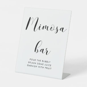 Elegant Black and White Wedding Mimosa Bar Pedestal Sign