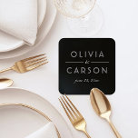 Elegant Black and White Wedding Monogram Square Paper Coaster<br><div class="desc">Striking wedding coasters featuring the couple's names in bold serif typography with a graceful script ampersand, set against a dramatic black and white split design. The wedding date in delicate script completes this modern monogram. A sophisticated reception table accent or keepsake favour. Customize with your names and date.</div>