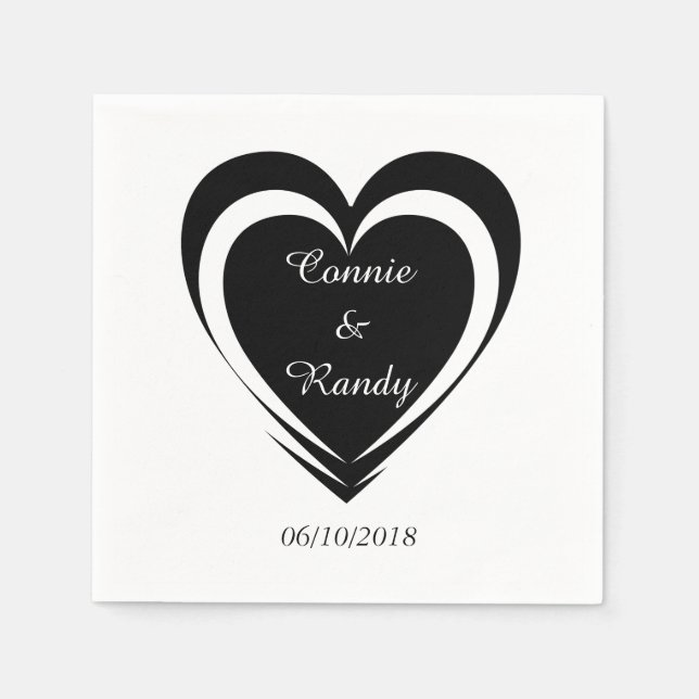 Elegant Black and White Wedding Napkins (Front)