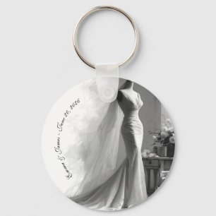 Elegant Black and White Wedding Napkins  Keychain