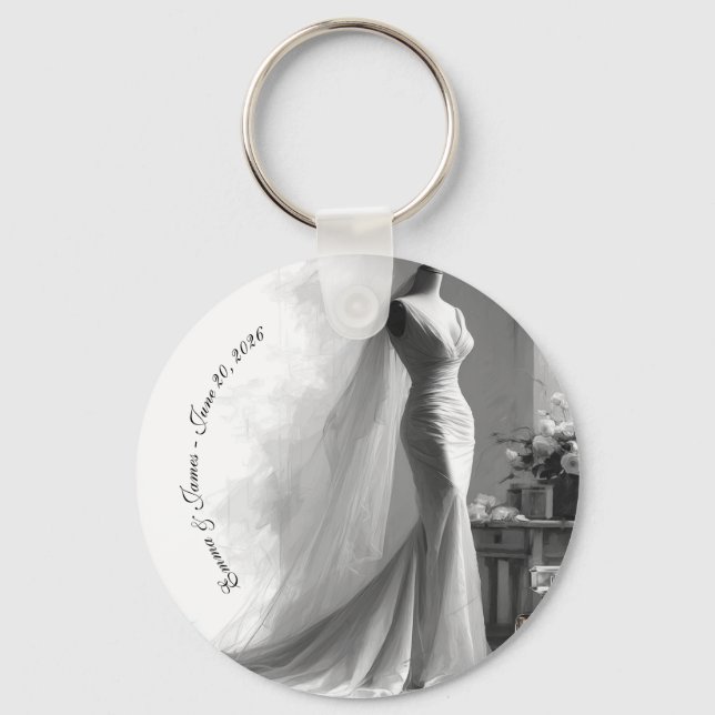 Elegant Black and White Wedding Napkins  Keychain (Front)