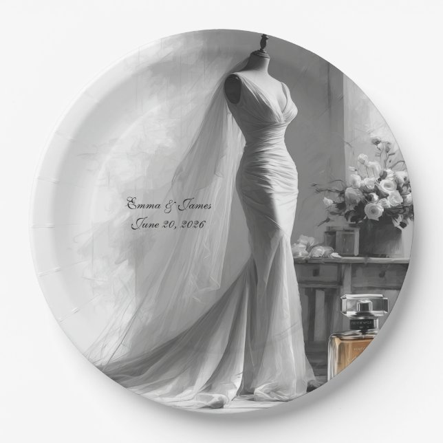 Elegant Black and White Wedding Napkins  Paper Plate (Front)