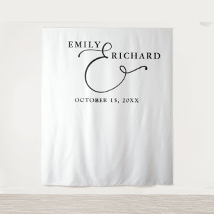 Elegant Black And White Wedding Photo Backdrop Tapestry