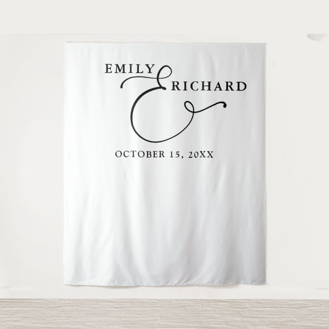 Elegant Black And White Wedding Photo Backdrop Tapestry (Front)