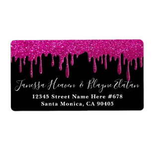 Elegant Black and White Wedding Pink Glitter Drips