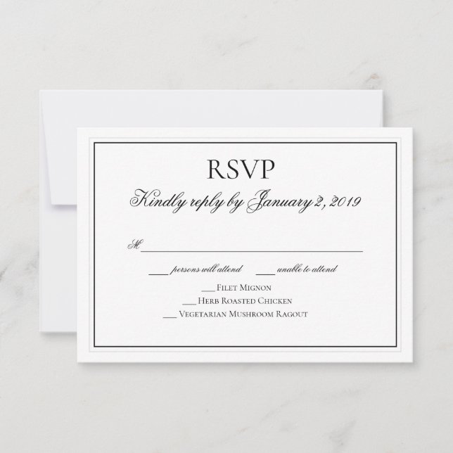 Elegant Black and White Wedding RSVP Card (Front)