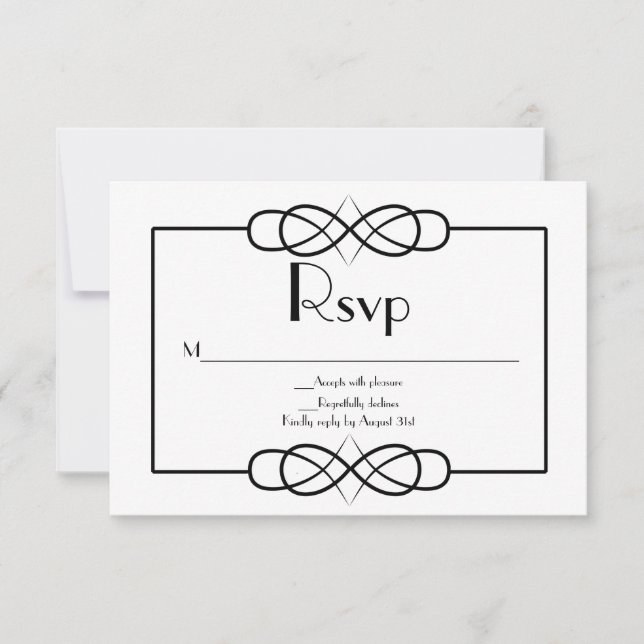 Elegant Black and White Wedding RSVP Card (Front)
