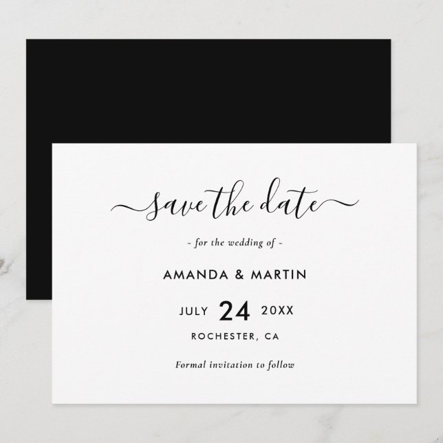 Elegant Black and White Wedding Save The Date (Front/Back)