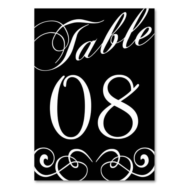 Elegant Black And White Wedding Table Number (Front)