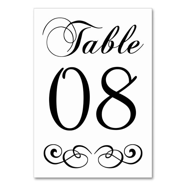 Elegant Black And White Wedding Table Number (Front)