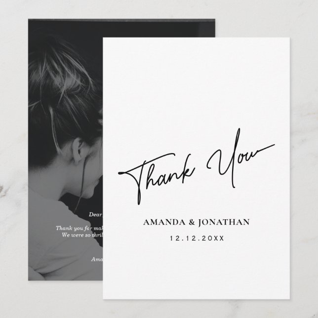 Elegant Black and White Wedding Thank You Card (Front/Back)