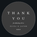 Elegant Black and White Wedding Thank You Classic Round Sticker<br><div class="desc">This elegant black and white wedding thank you sticker features a minimal and modern design.</div>