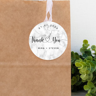 Elegant Black and white wedding thank you  Classic Round Sticker