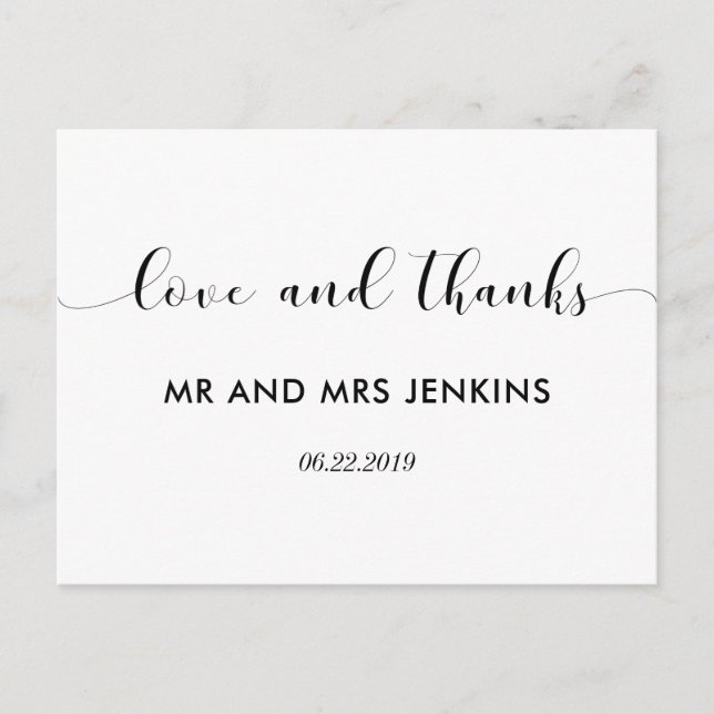 Elegant black and white wedding thank you postcard (Front)