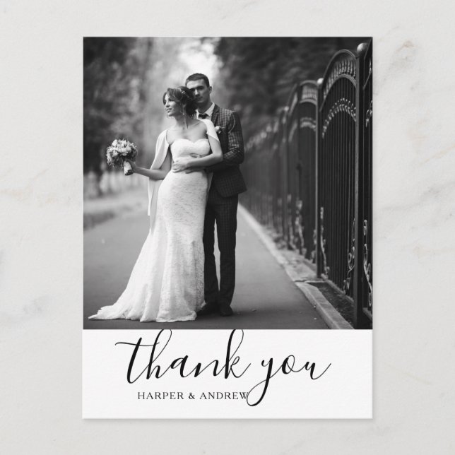 Elegant Black and White Wedding Thank You Postcard (Front)